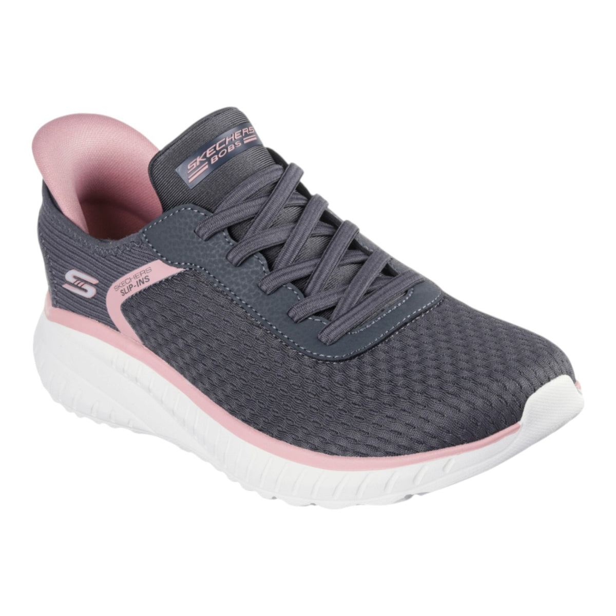 NEW WOMENS SKECHERS SLIP INS BOBS SPORT SQUAD CHAOS STROKE OF LUCK Gray MESH
