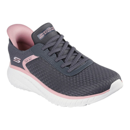 NEW WOMENS SKECHERS SLIP INS BOBS SPORT SQUAD CHAOS STROKE OF LUCK Gray MESH
