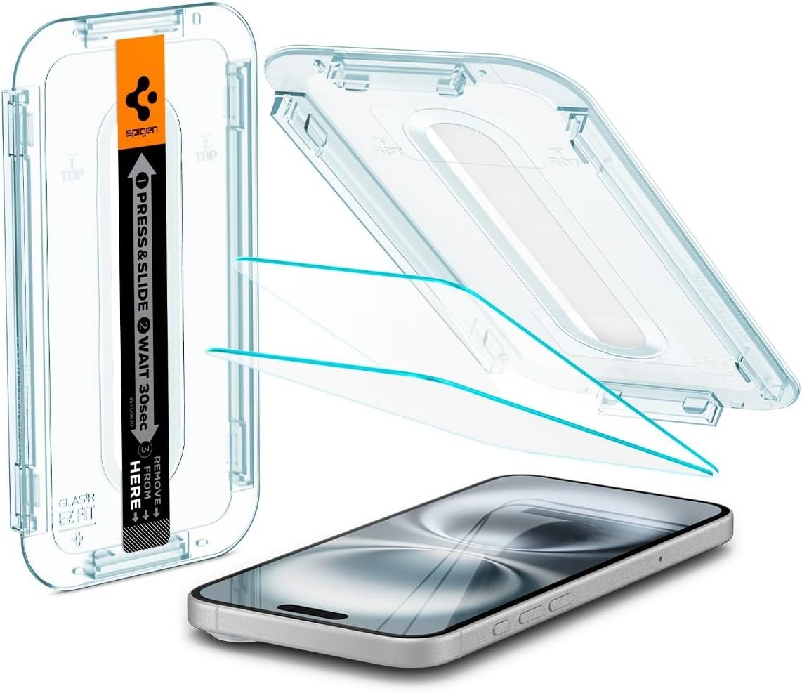 Spigen Tempered Glass Screen Protector for iPhone 16 Plus/iPhone 15 Plus-2 Pack