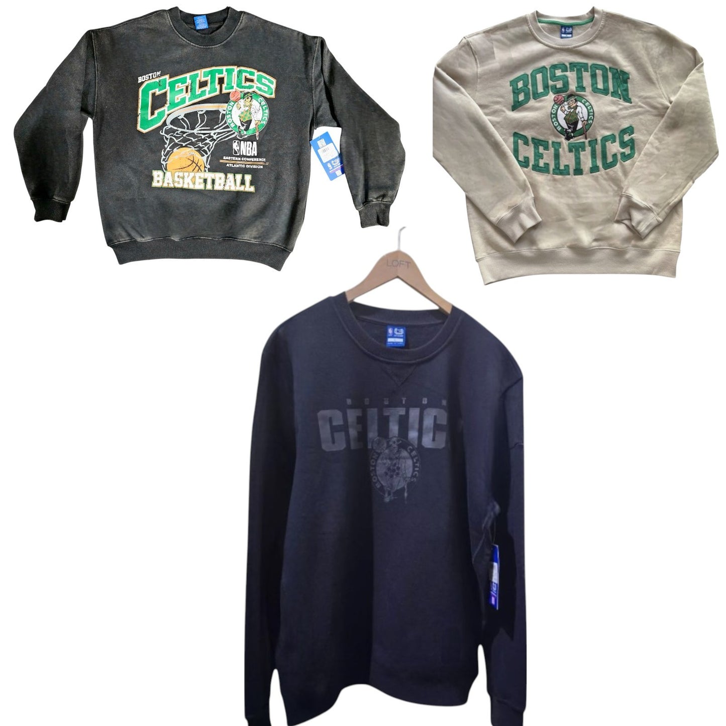 NBA Boston Celtics Crewneck Hoodless Sweatshirt, Black