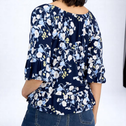 Style&co Women's Floral Print Ruffle Sleeve Top NWT
