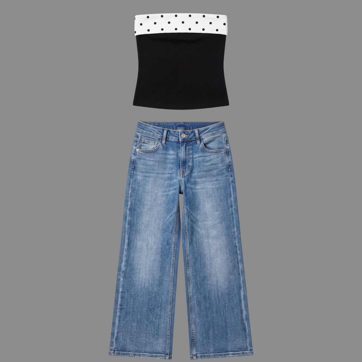 Love Soho Denim Pants Junior’s 1 Low Rise Wide Leg Blue with Reversible Tube Top