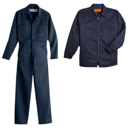 BRAND NEW CINTAS Men's Navy Zip Front Coverall 912-20 & Jacket 970-33
