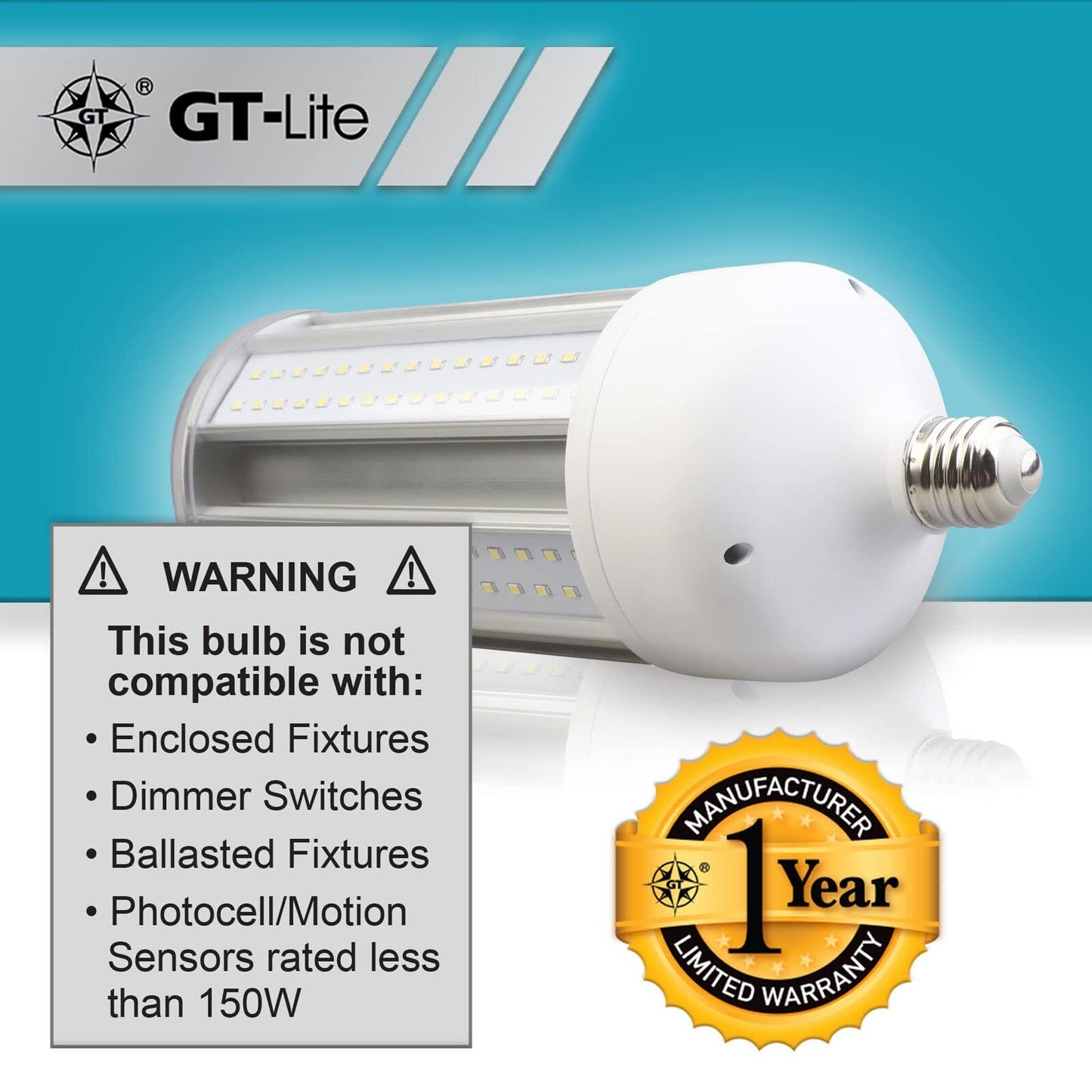 GT-Lite LED Corn Cob Bulb, 100W (500W Equivalent), 10000 Lumen, Daylight 5000K,