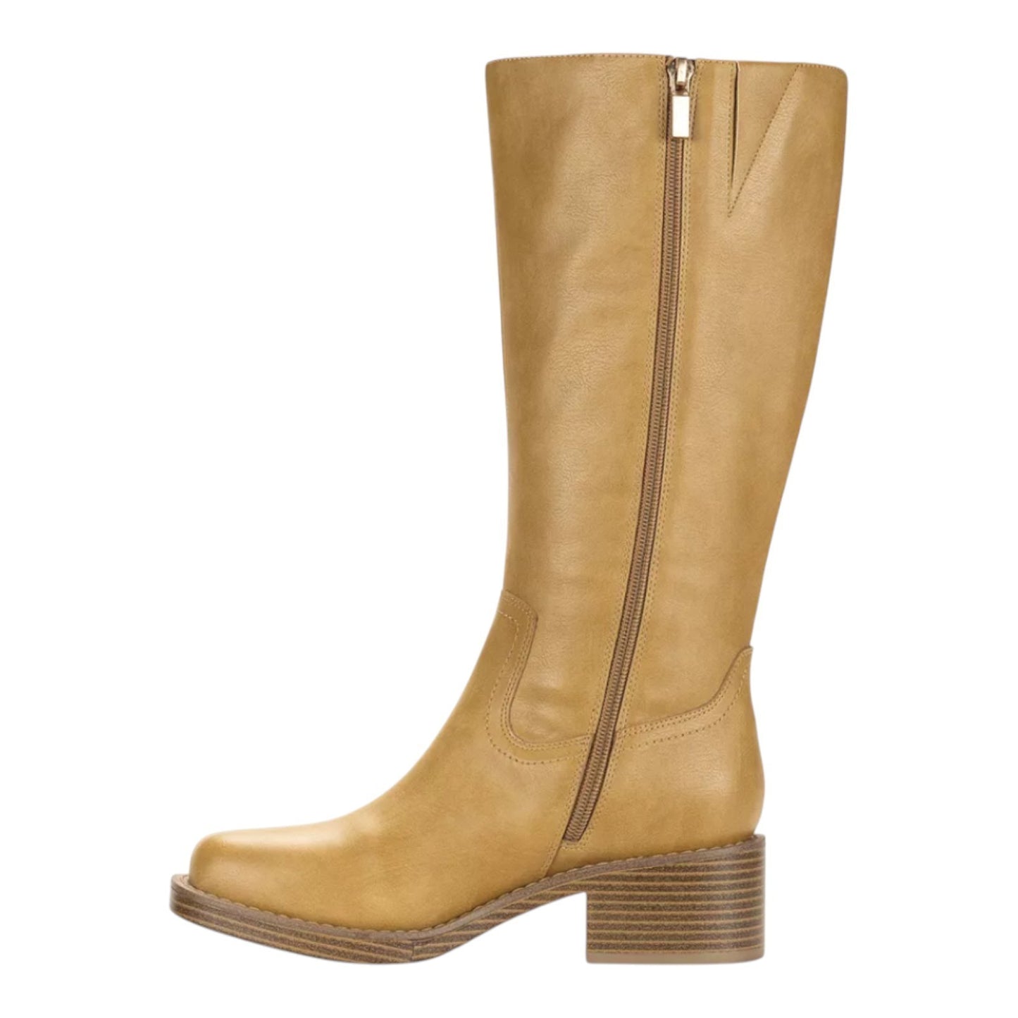 Wild Pair Women's Warblerr Square Toe Tall Boots Block Heel Beige