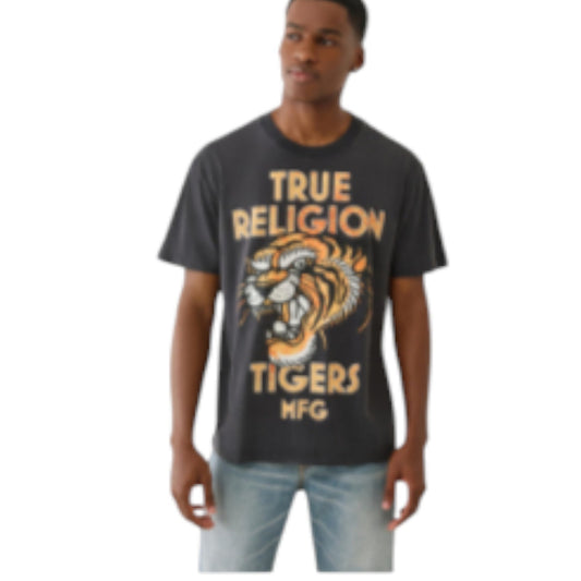 True Religion Men's MFG Tiger Vintage Tee – Graphic Crewneck T-Shirt