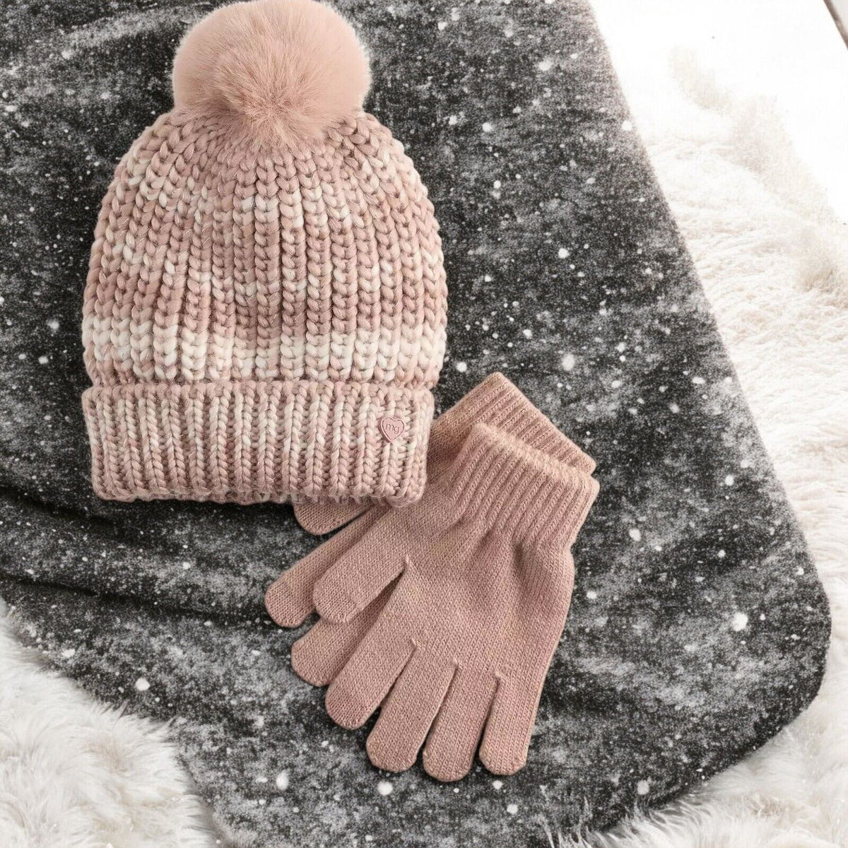 Girl's Madden Girl Beanie and Glove Set, Ombre Blush, 4-6X