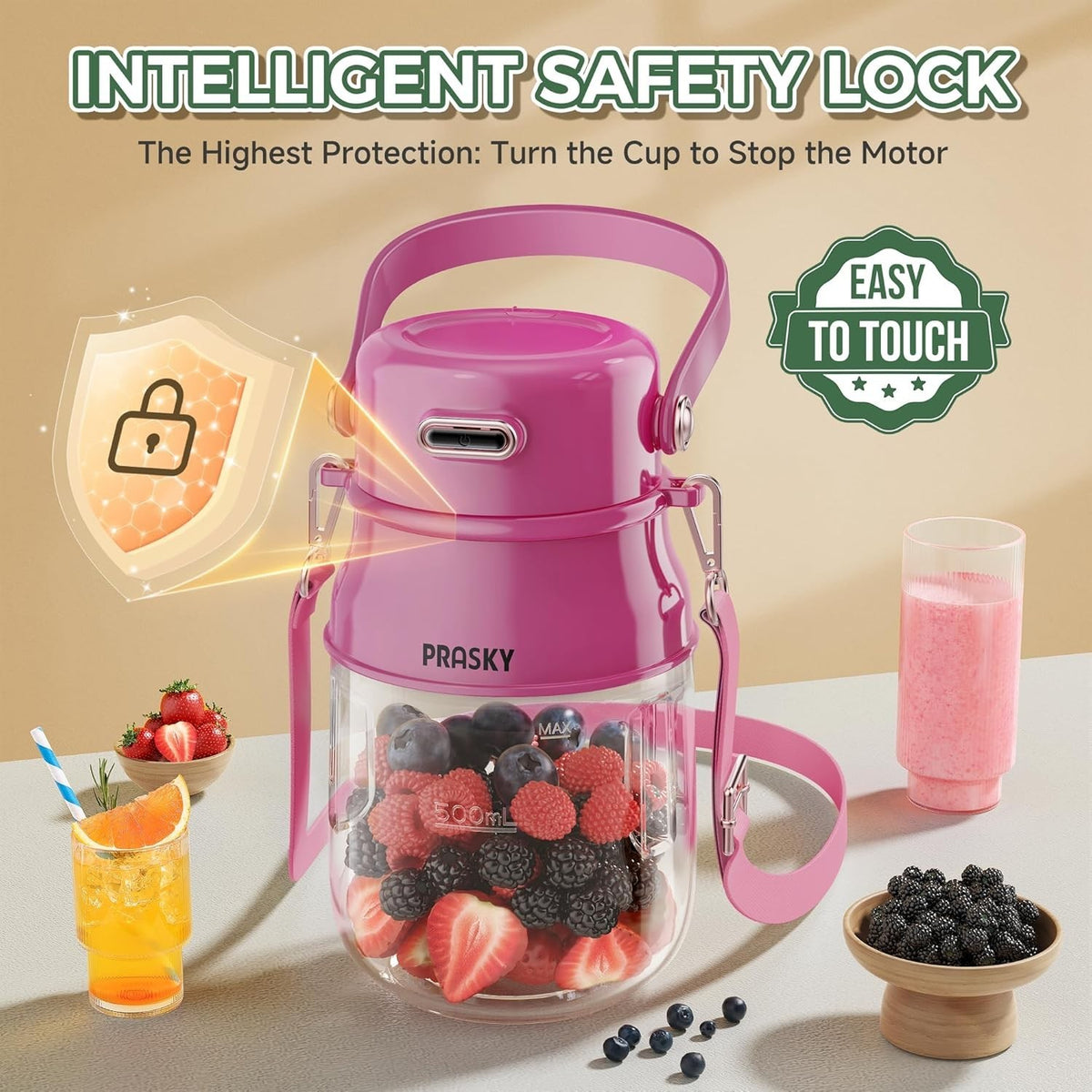 Portable Blender, Prasky Personal Blenders for Shakes and Smoothies with 27oz
