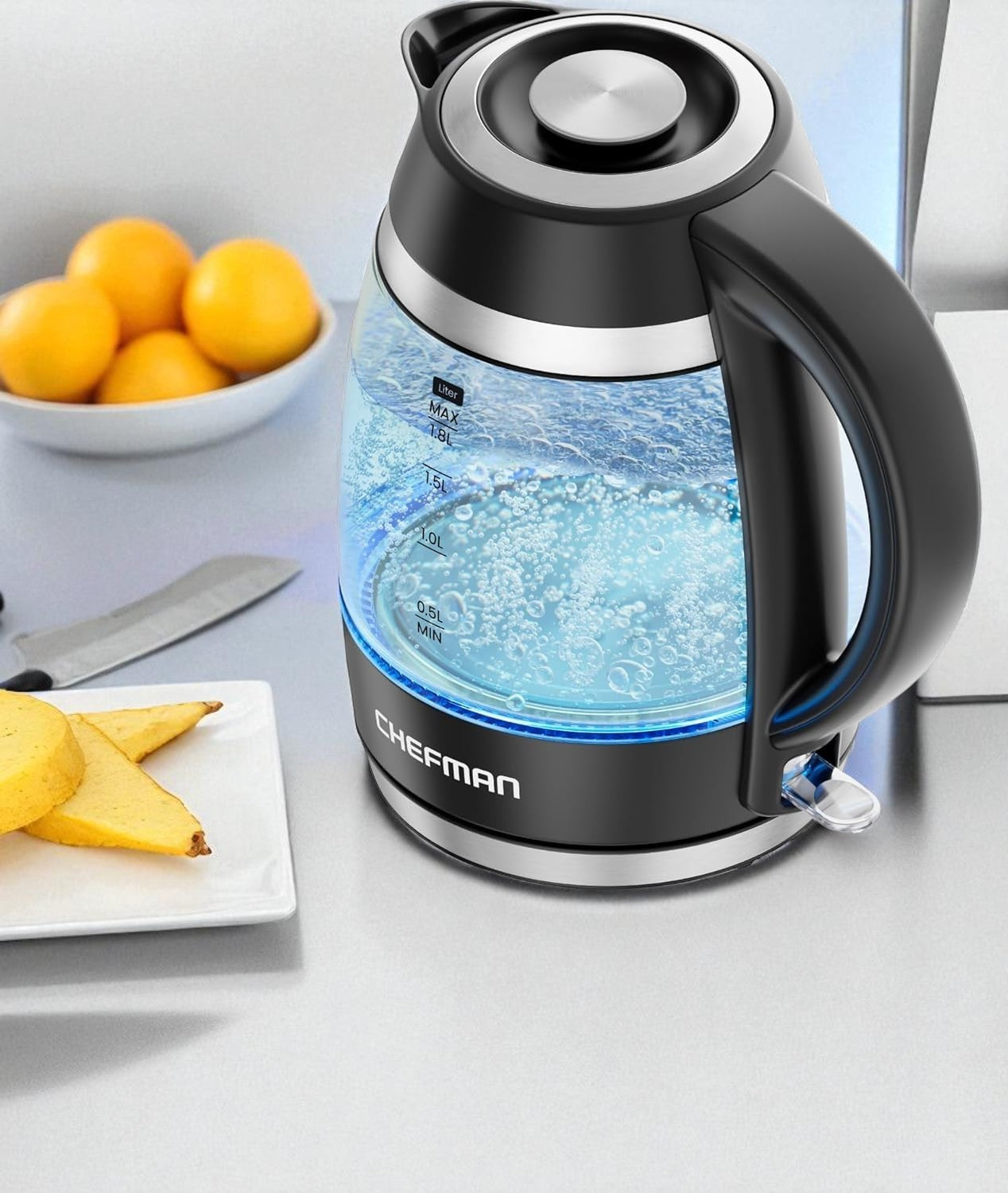 1.8L Electric Kettle, 1500W Fast Boil, Borosilicate Glass, Auto Shutoff,BPA Free