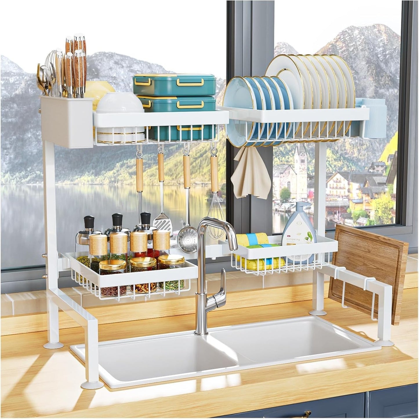 Over Sink Dish Drying Rack, Expandable Large Drying Rack, Suitable 4 Most Sinks