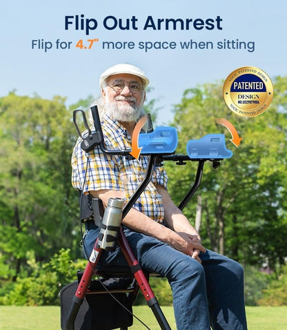 VOCIC Z22 Upright Walkers for Seniors with Seat - Red - GelSoft Stand Up Walker
