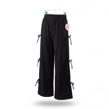 Girls ShoSHo Black Flare Leg Leggings with Bows Down the Sides