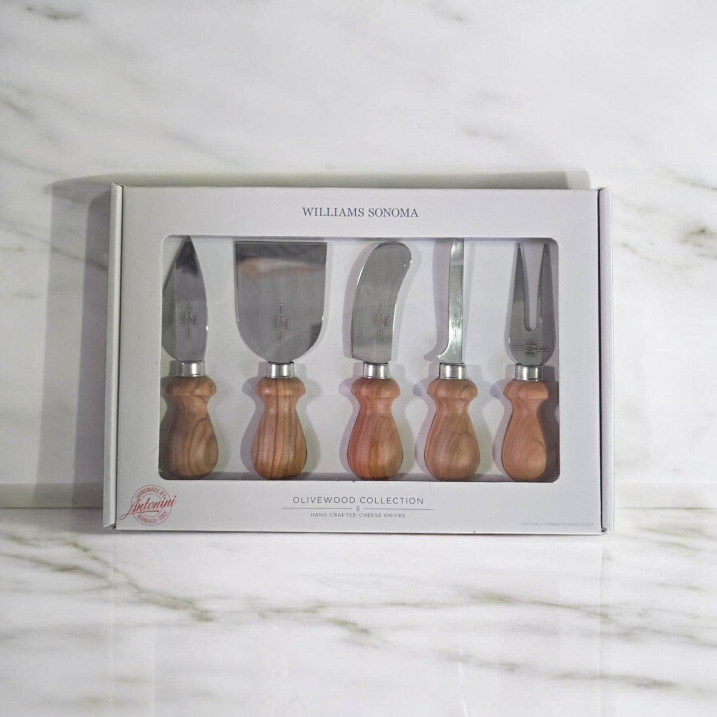 Williams Sonoma Italian Cheese Knives Spreader 5 pc set Antonini Olive Wood NIB