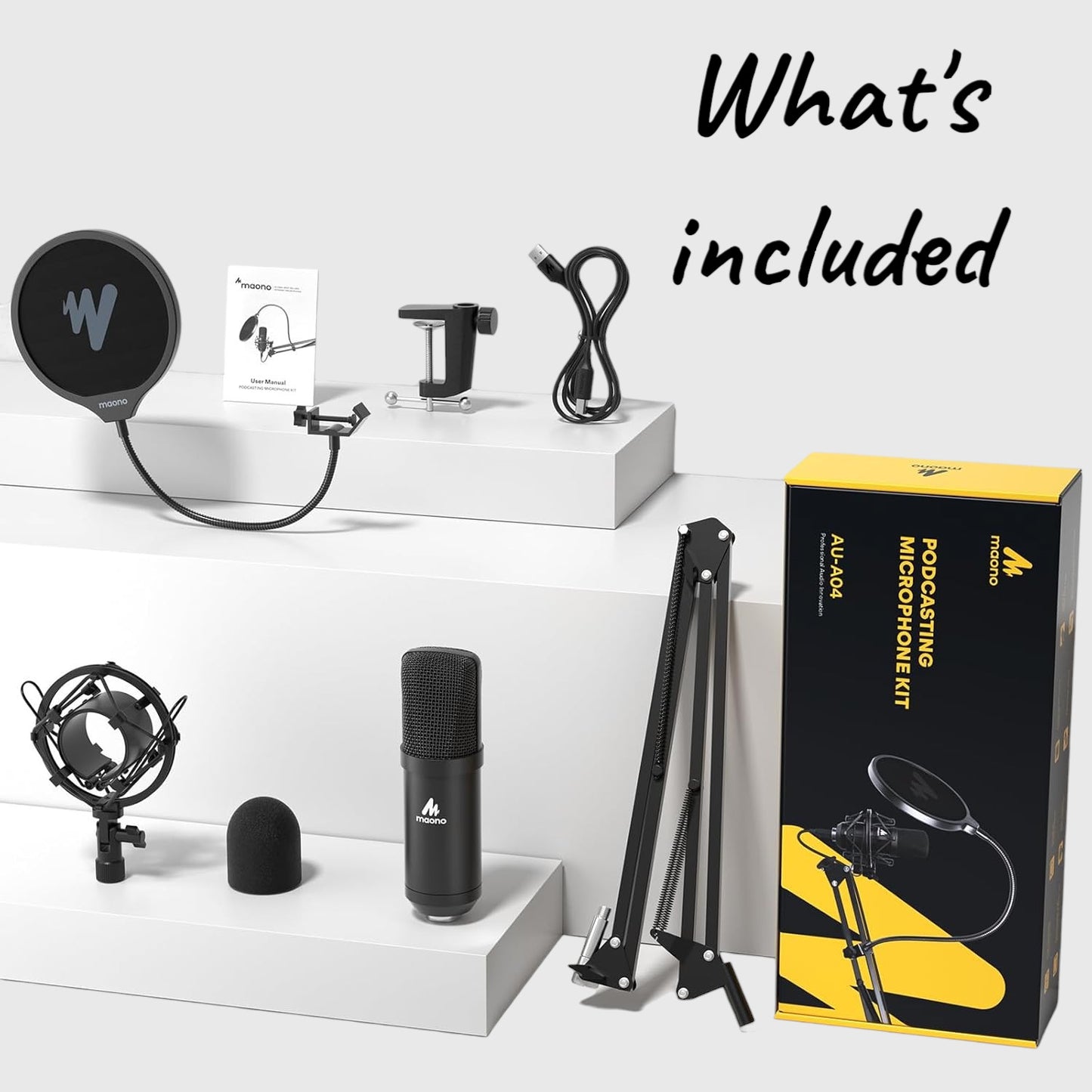 MAONO AU-A04 USB Microphone with AU-MH601 Studio Monitor Headphones Bundle