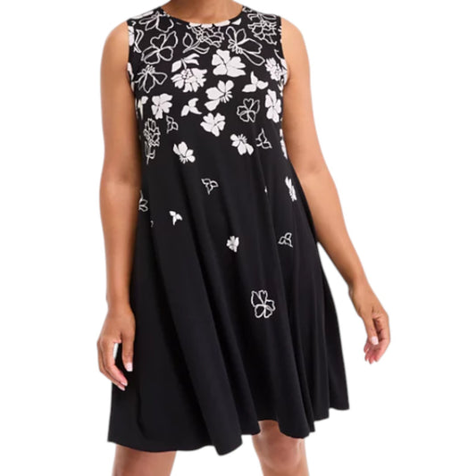 Style & Co Floral Spark Black Petite Printed Sleeveless Flip Flop Dress NWT