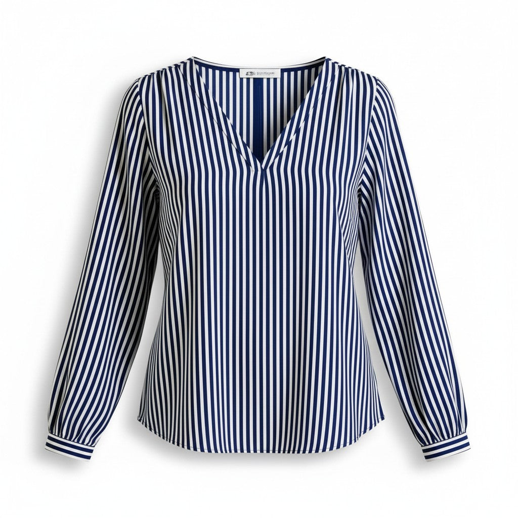 LIZ CLAIBORNE BLOUSE/SHIRT 3/4 SLV V-NECK STRIPED TOP NEW $44 TUNIC BLUE/WHITE