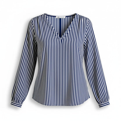 LIZ CLAIBORNE BLOUSE/SHIRT 3/4 SLV V-NECK STRIPED TOP NEW $44 TUNIC BLUE/WHITE