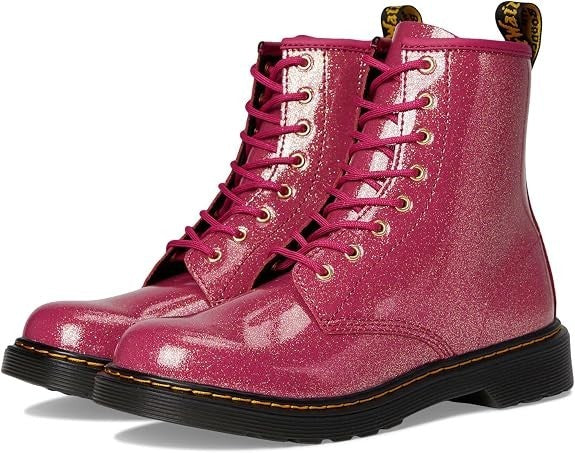 Dr. Martens unisex-child 1460 Lace Up Boot - Fuchsia/Silver/Gold Glitter - 5 Y