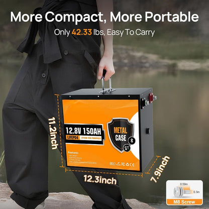 12V 150Ah LiFePO4 Bluetooth Lithium Battery Metal casing for RV Boot - Brand New