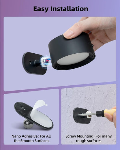 Rechargeable Wall Sconces with Remote, Magnetic Wall Lights, Black 3 Color Temp