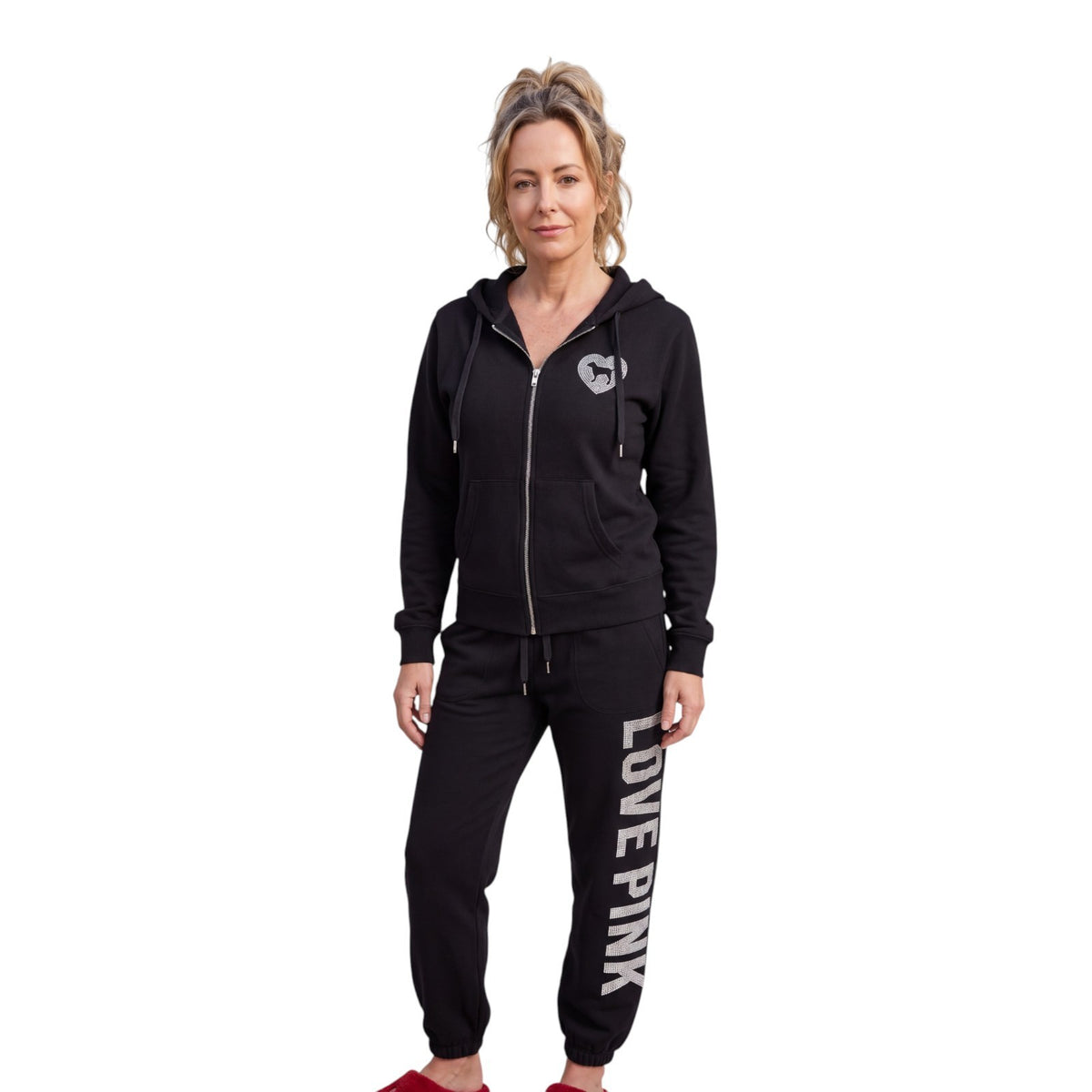 Pink by Victoria's Secret Matching Hoodie and Joggers Black w/ Silver