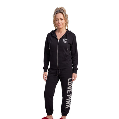 Pink by Victoria's Secret Matching Hoodie and Joggers Black w/ Silver