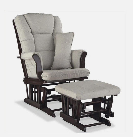 StorkCraft Tuscany Custom Glider and Ottoman in Espresso and Taupe