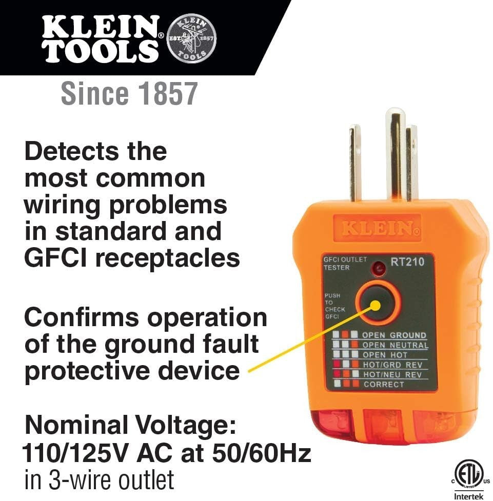 Klein Tools RT210 Outlet GFCI Receptacle Tester NIB Electrician Home CAT II 300V