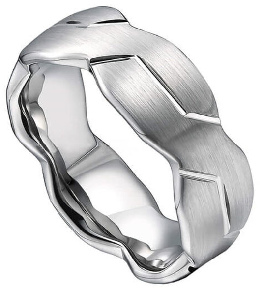 8mm Tungsten Ring With Brushed Carved Infinity Symbol Design