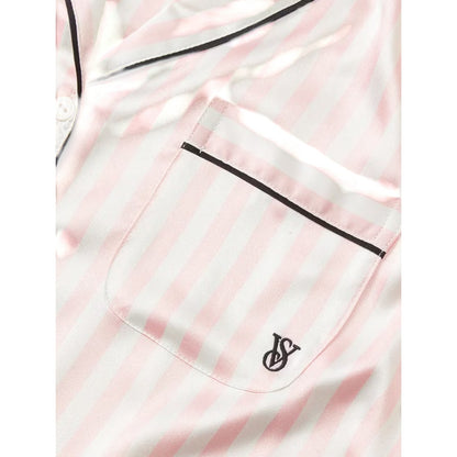 NWT Victoria’s Secret Glazed Satin Pajama set Long PINK ICONIC STRIPE XS,S, M, L