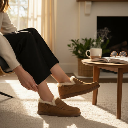 FitFlop Gen-ff Suede Shearling Loafer Back Strap Mule - Tan