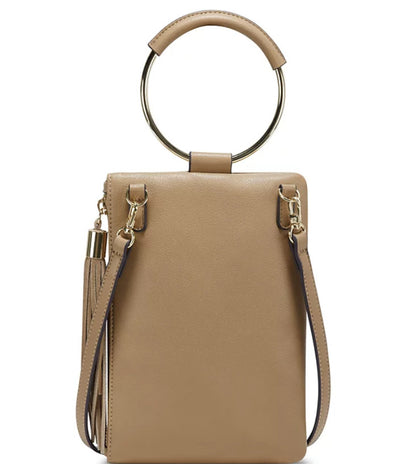 INC Charlii bangle handle faux-leather women's crossbody bag clutch - CAMEL/TAN