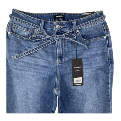 New Express Women’s Straight Mid Rise Blue Jeans Denim - Tie Belt - 10041DDM