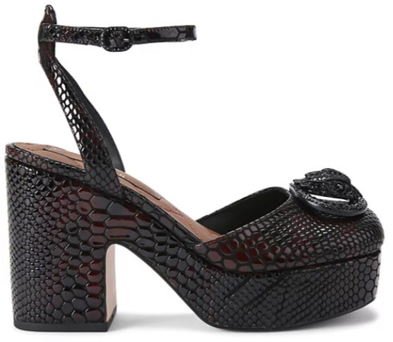 KURT GEIGER LONDON CHELSEA CLOSED PLATFORM IN BLK/BROWN SNAKE PRINT