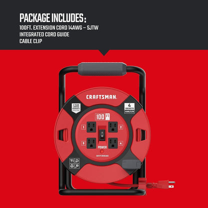 CRAFTSMAN 100 Ft. Retractable Extension Cord Reel With 4 Outlets, NEW