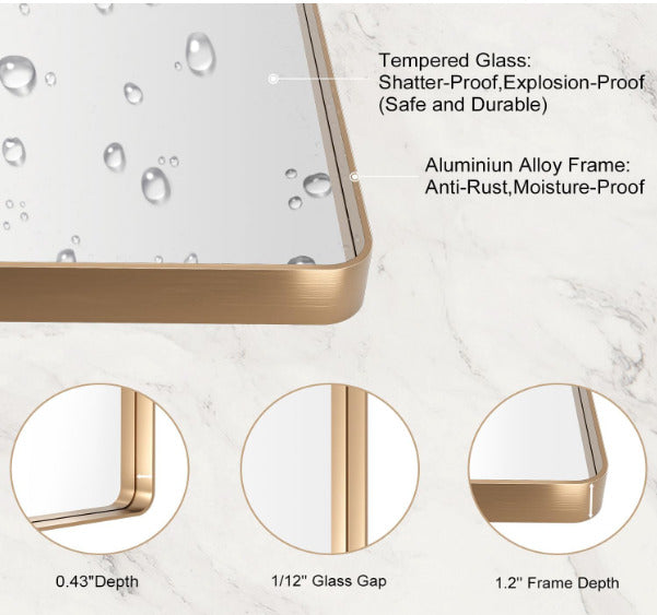 LOAAO 30"x36" Gold Metal Framed Bathroom Mirror (G7690)