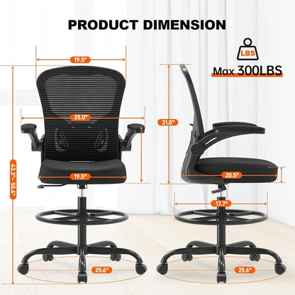 Synorla Ergonomic Drafting Chair, Tall Office Chair with Flip-Up Armrests, Breat