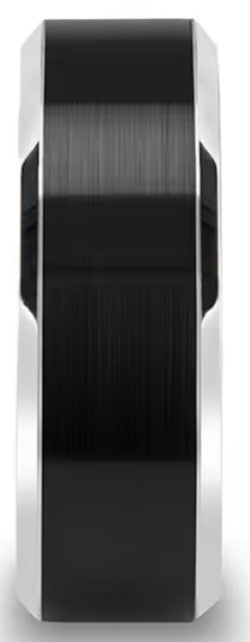 8mm BEVELED EDGE BRUSHED BLACK CENTER TUNGSTEN BAND