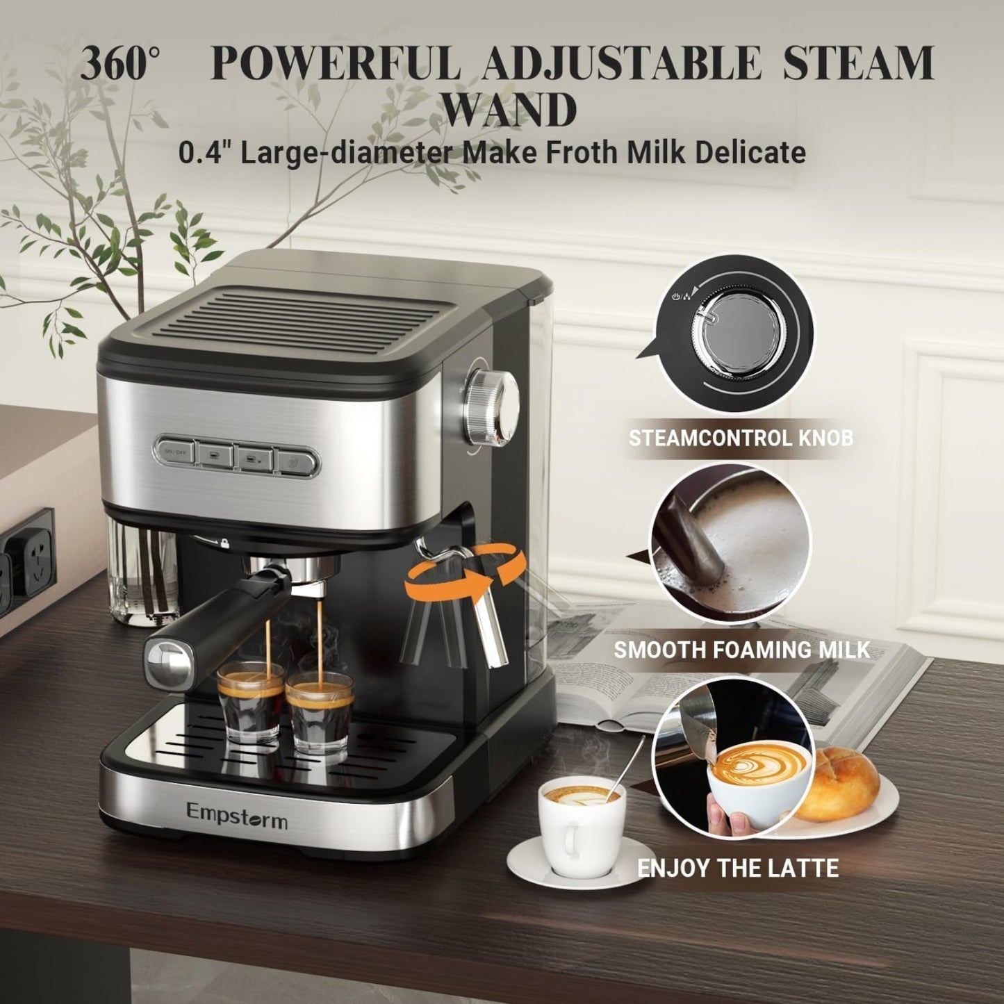 Empstorm Espresso Machine 20 Bar, 2 in 1 Espresso w/Steam pressure coffee Maker