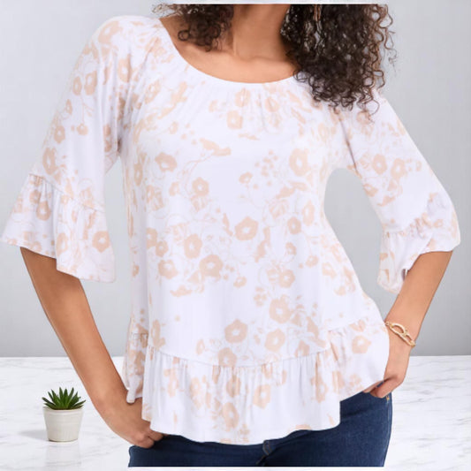 Style&co Women's Floral Print Ruffle Sleeve Top NWT