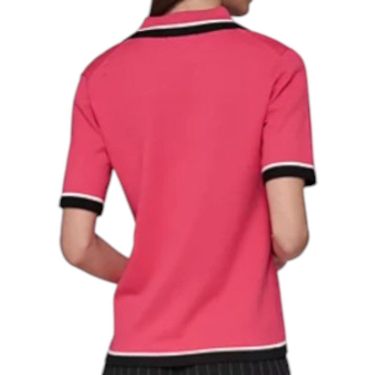KARL LAGERFELD PARIS Petite Polo-Collar Short-Sleeve Sweater - Size PL
