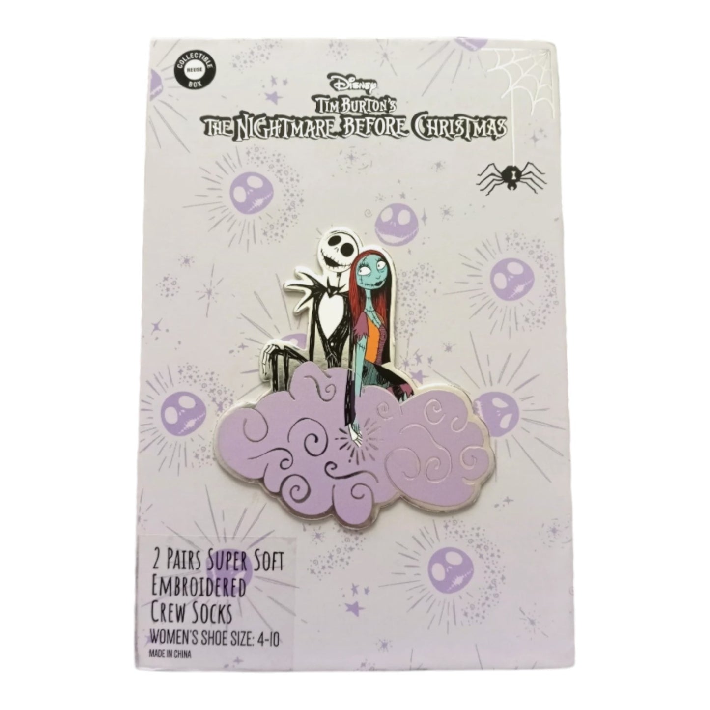 Disney The Nightmare Before Christmas Box 2 Pairs Super Soft Crew Socks Sz 4-10