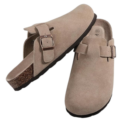KIDMI Women's Suede Clogs Leather Mules Cork Footbed Sandals Potato Shoes | Sz10