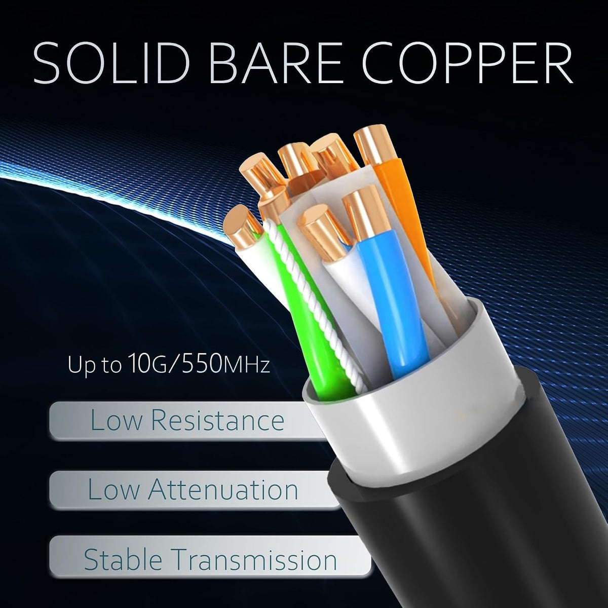 Outdoor Direct Burial Cat6 Ethernet Cable 1000ft UTP 550MHz CCA, 10Gbps, 23AWG
