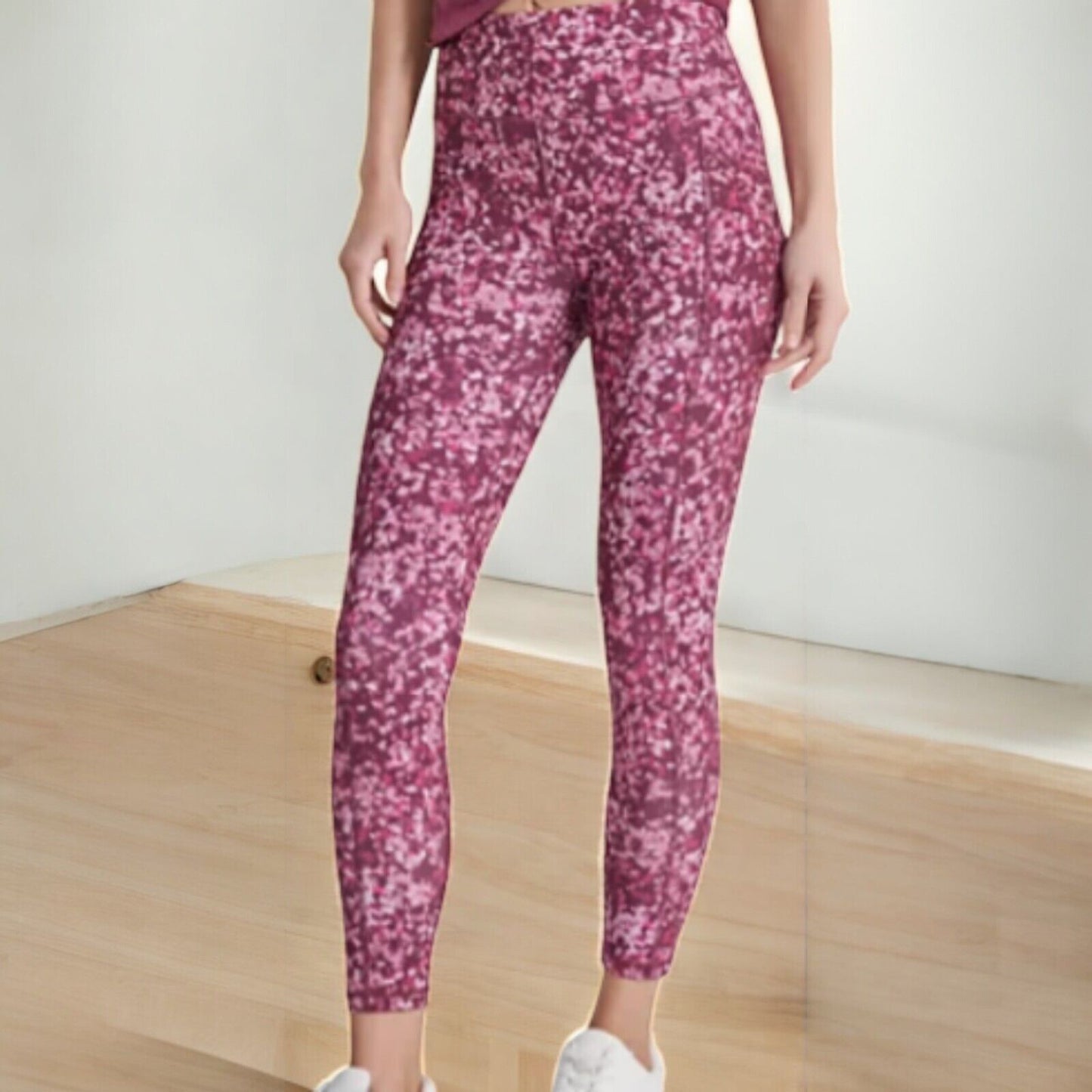 DKNY Women's High-Rise Printed 7/8 Leggings,Brgdy Phto