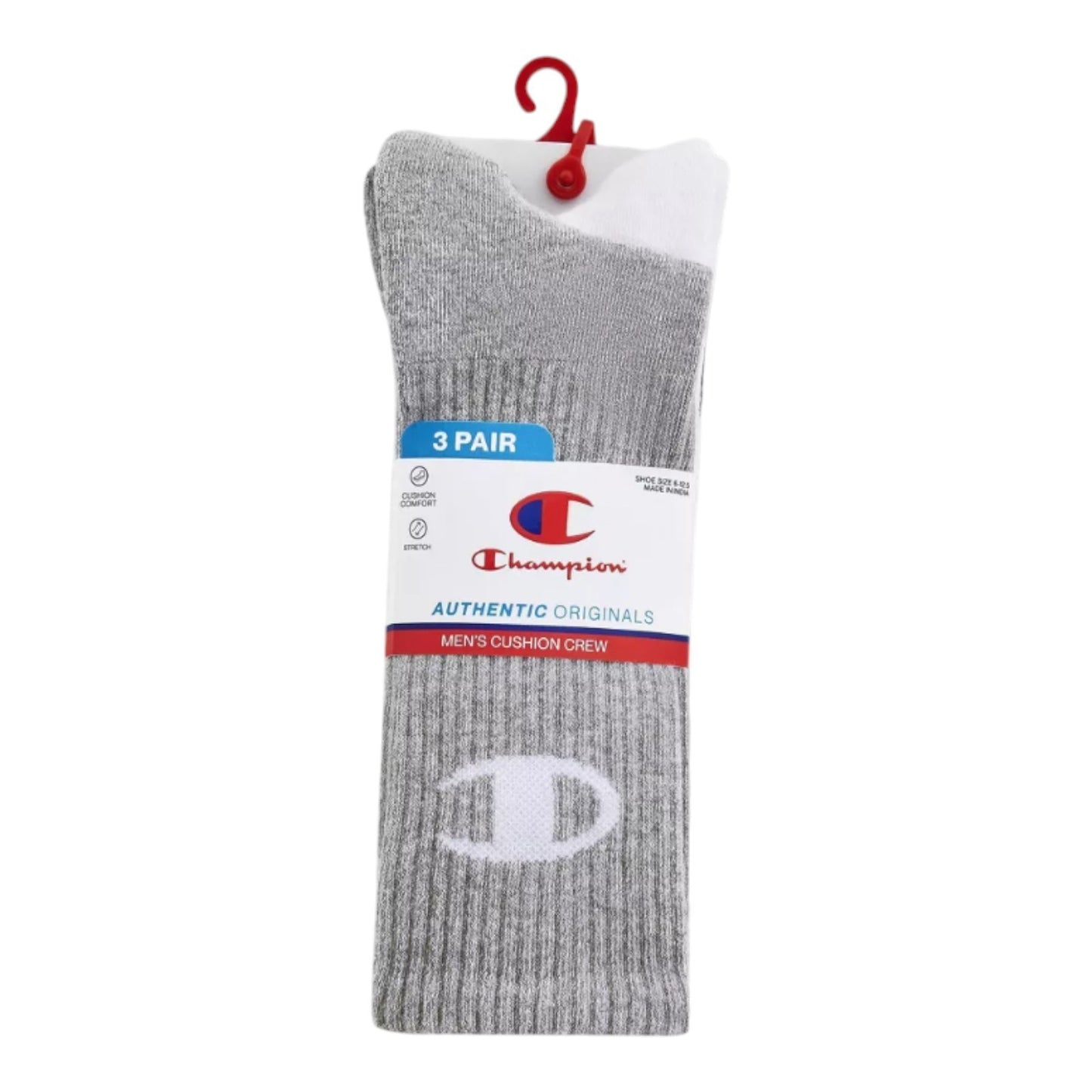 Champion Authentic Originals Men's 3-pack Logo Cushion Crew Socks - 6-12