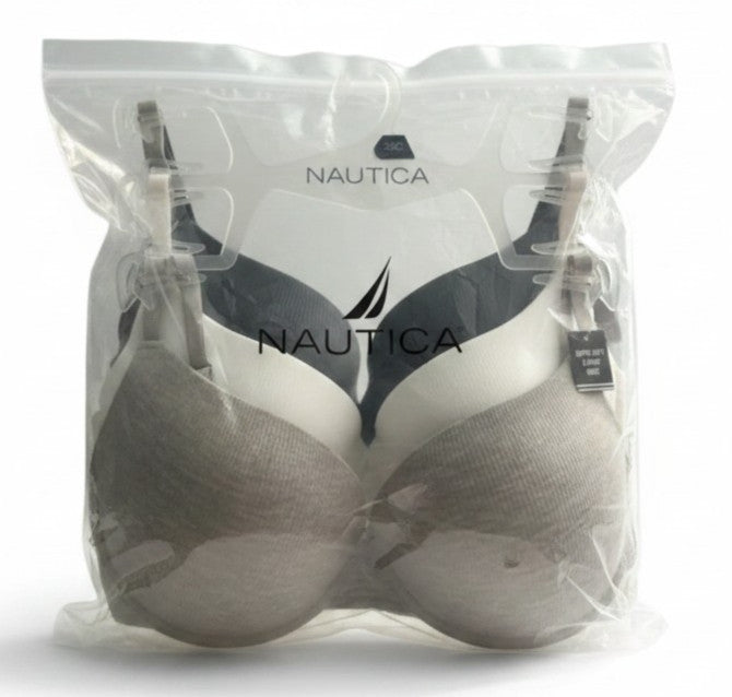 Nautica Intimates 3pk Multicolor Super Soft Light Lift Bra Set, Size 38C, NWT!