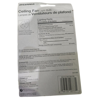 Sylvania 60A15C/SW/FAN/2/BL 60W A15 Ceiling Fan Bulbs **Free Shipping**