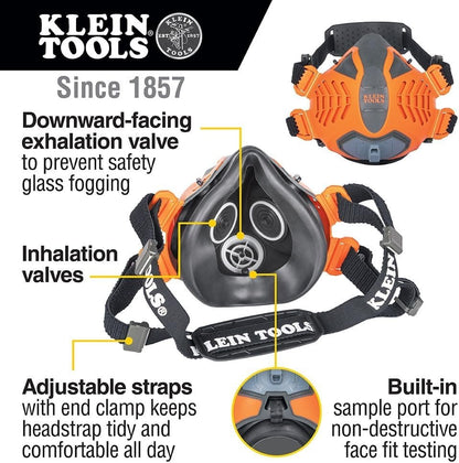 Klein Tools 60552 P100 Half-Mask Respirator with Replaceable Filters Dust, M/L