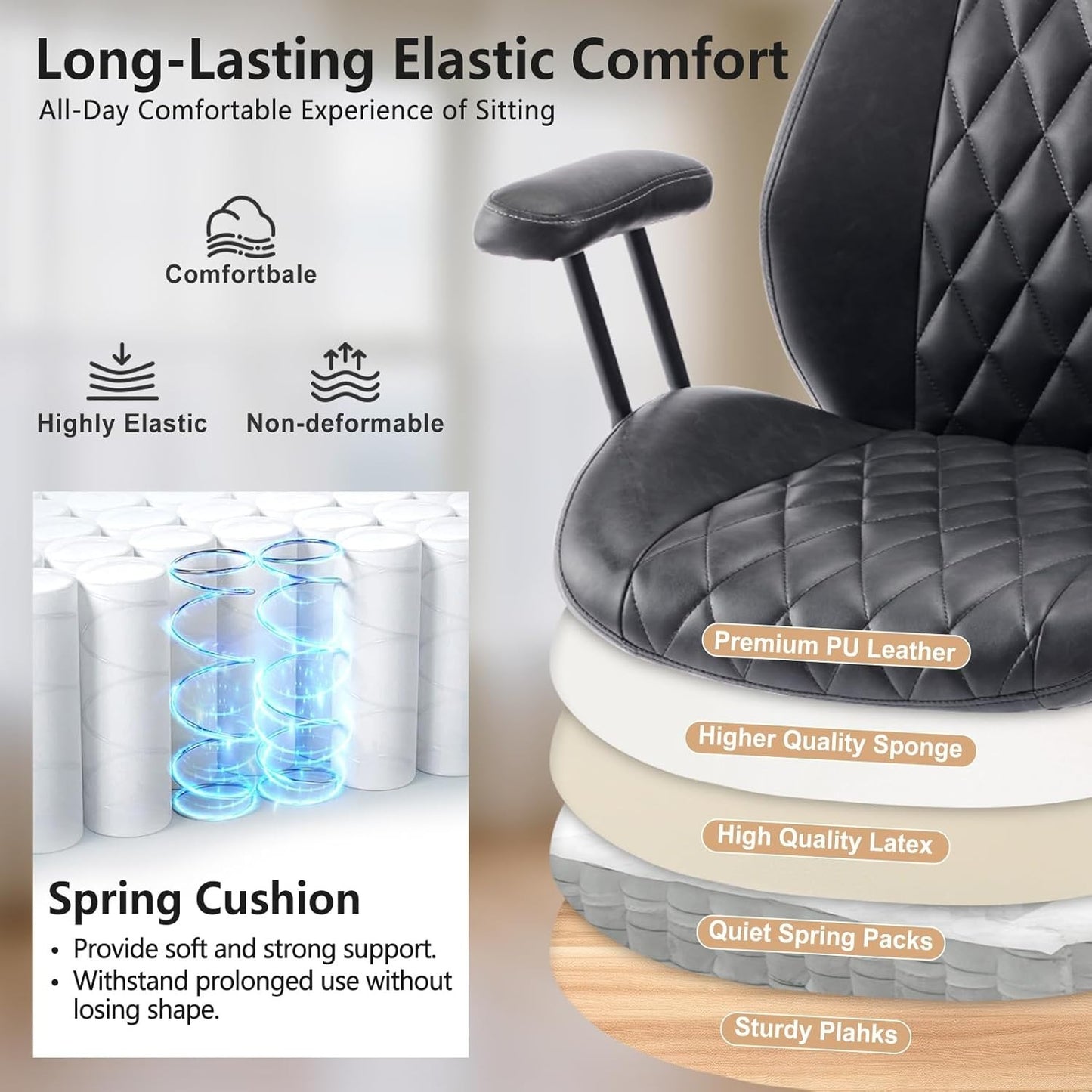 YFO Home Office Desk Chair Office Rubber Casters Ergonomic Computer Chair Black